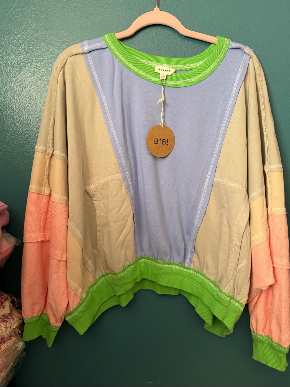BiBi Pastel Colorblock Sweatshirt in Blue, Peach & Lime
